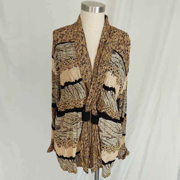 Vintage 80s 90s A.K.F. Mixed Animal Print Blazer Cardigan Scarf Detail - Picture 3 of 7